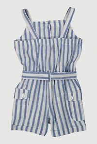 Toddler Girls Lurex Striped Cargo Pocket Romper, Blue, Size 3T
