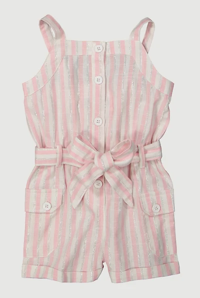 Toddler Girls Lurex Striped Cargo Pocket Romper, Pink, Size 3T
