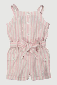 Toddler Girls Lurex Striped Cargo Pocket Romper, Pink, Size 3T