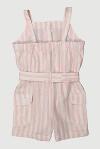 Toddler Girls Lurex Striped Cargo Pocket Romper, Pink, Size 3T