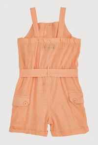 Toddler Girls Button Front Tie Waist Belted Romper,