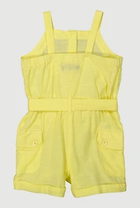 Toddler Girls Button Front Tie Waist Belted Romper, Yellow, Size 3T