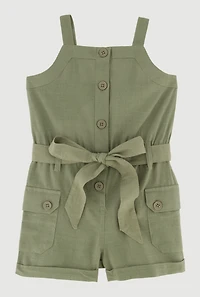 Toddler Girls Sleeveless Cargo Pocket Romper with Tie Waist Belt