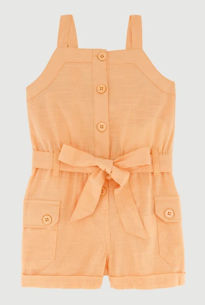Toddler Girls Sleeveless Cargo Pocket Romper with Tie Waist Belt