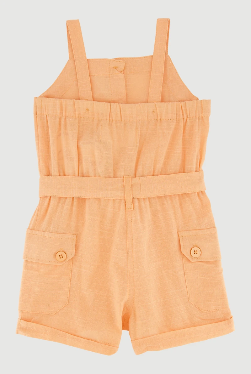 Toddler Girls Sleeveless Cargo Pocket Romper with Tie Waist Belt