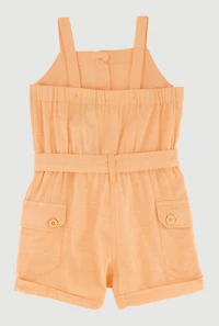 Toddler Girls Sleeveless Cargo Pocket Romper with Tie Waist Belt