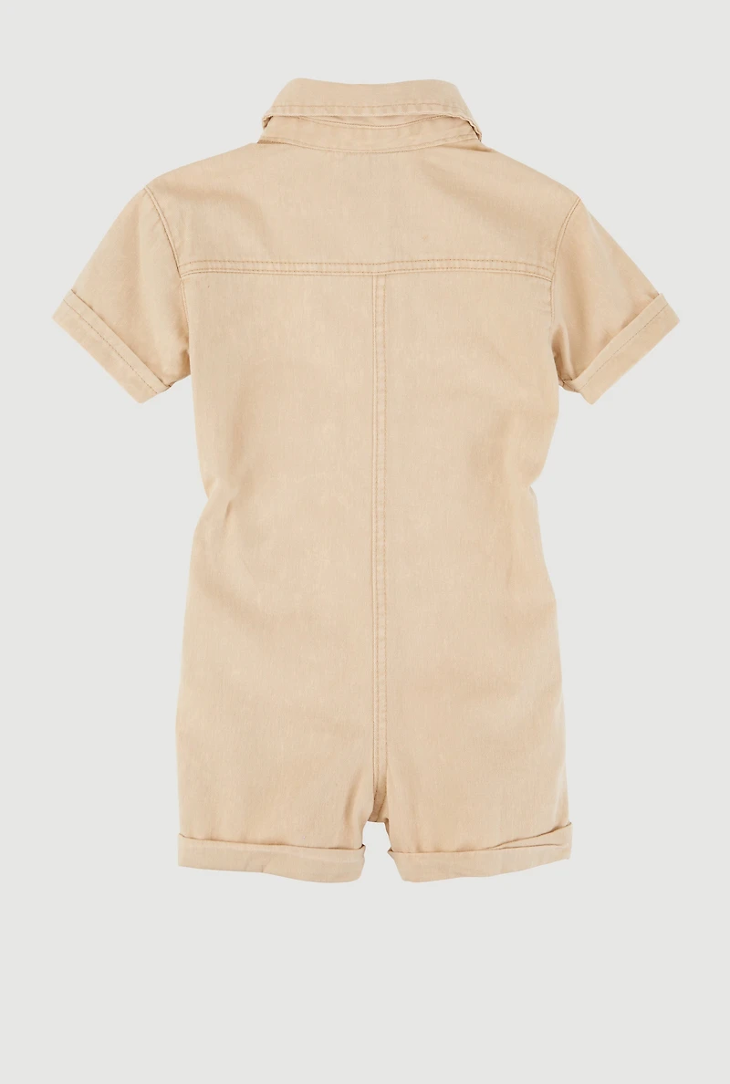 Toddler Girls Mineral Wash Utility Romper,