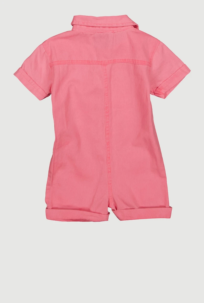 Toddler Girls Mineral Wash Utility Romper, Pink, Size 2T