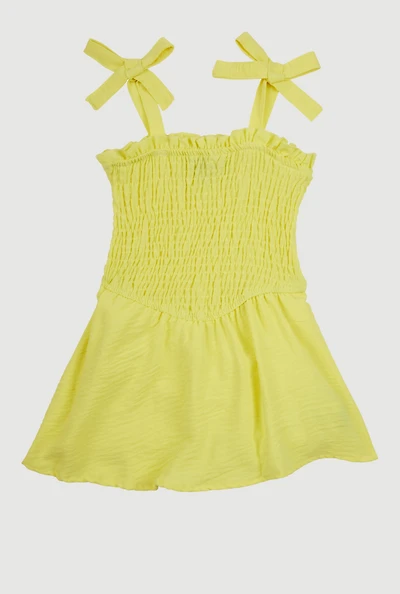 Toddler Girls Airy Smocked Skater Dress, Yellow, Size 4T