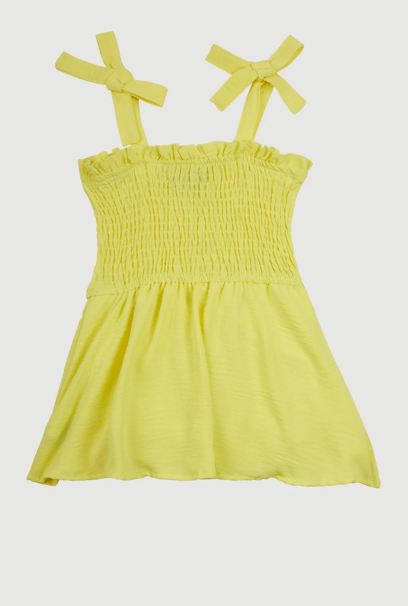 Toddler Girls Airy Smocked Skater Dress, Yellow, Size 4T