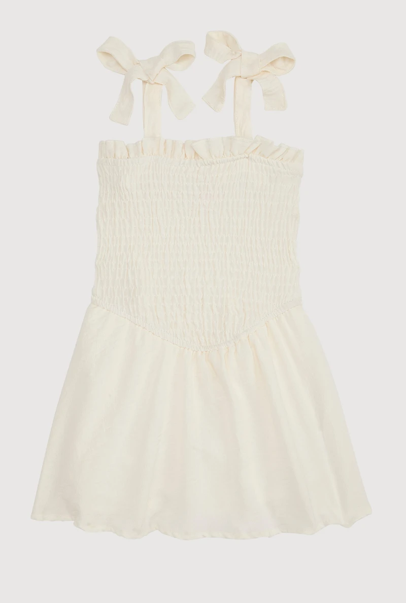 Toddler Girls Airy Bow Strap Smocked Skater Dress, White, Size 4T