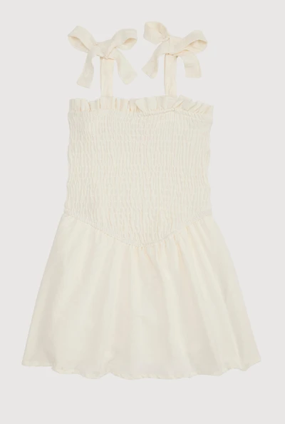 Toddler Girls Airy Bow Strap Smocked Skater Dress, White, Size 4T