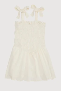 Toddler Girls Airy Bow Strap Smocked Skater Dress, White, Size 4T