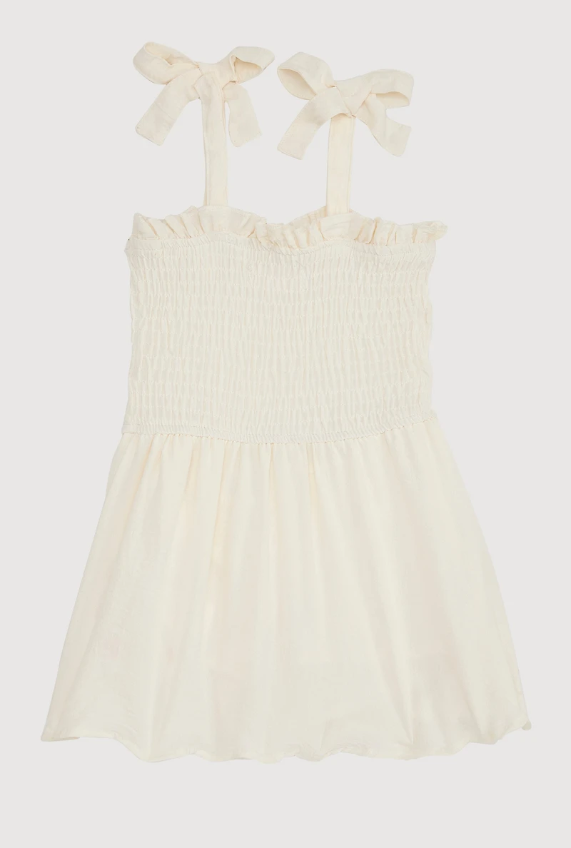 Toddler Girls Airy Bow Strap Smocked Skater Dress, White, Size 2T