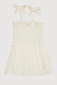 Toddler Girls Airy Bow Strap Smocked Skater Dress, White, Size 2T