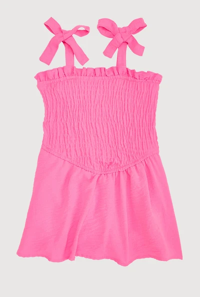 Toddler Girls Airy Bow Strap Smocked Skater Dress,