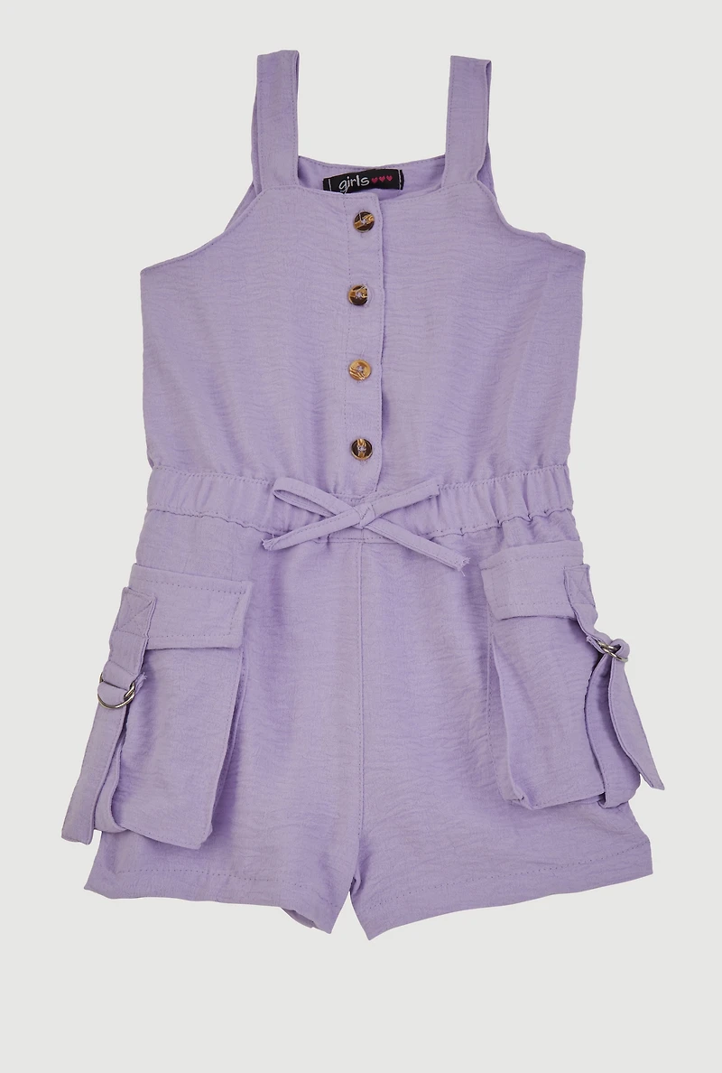 Toddler Girls Airy Button Front Utility Romper, Purple, Size 2T