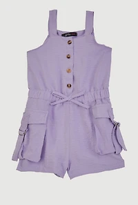 Toddler Girls Airy Button Front Utility Romper, Purple, Size 2T