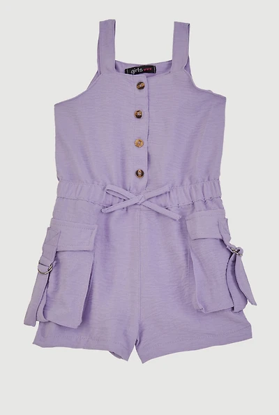 Toddler Girls Airy Button Front Utility Romper, Purple, Size 4T