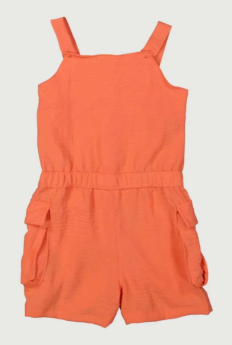Toddler Girls Airy Button Front Utility Romper, Orange,