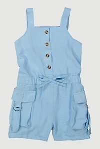 Toddler Girls Airy Button Front Utility Romper,