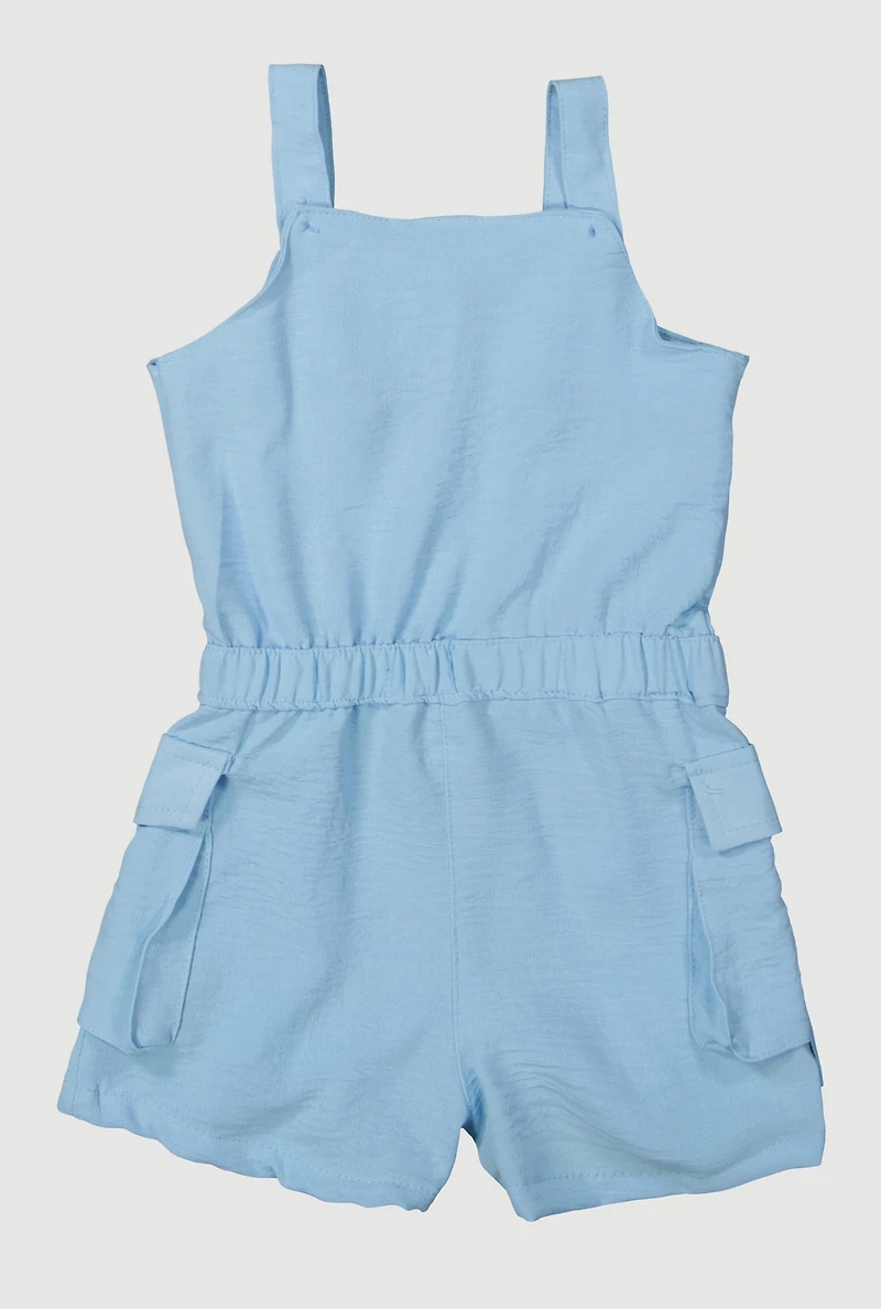 Toddler Girls Airy Button Front Utility Romper, 3T