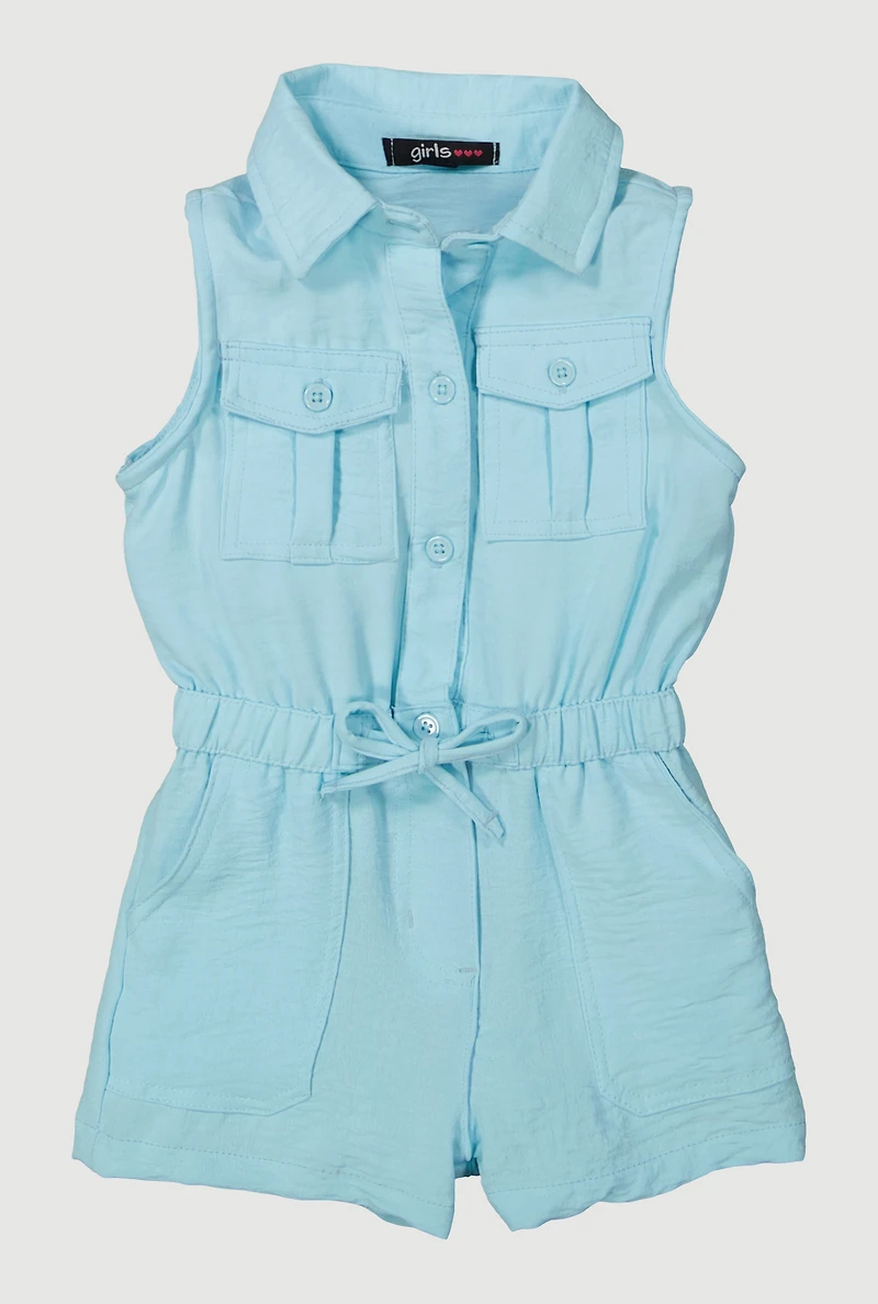 Toddler Girls Airy Elastic Waist Romper, Blue, Size 2T