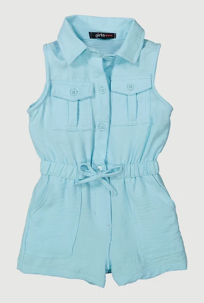 Toddler Girls Airy Elastic Waist Romper, Blue, Size 2T