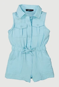 Toddler Girls Airy Elastic Waist Romper, Blue, Size 2T