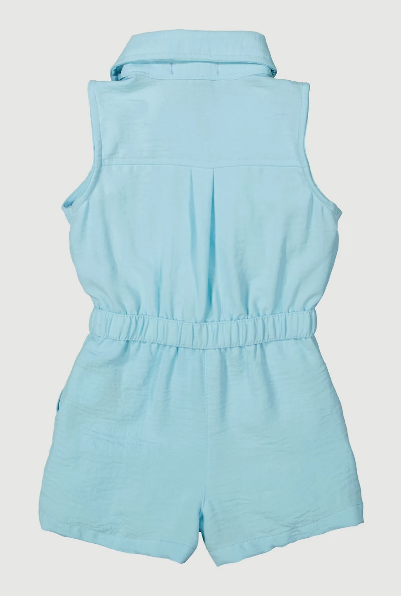Toddler Girls Airy Elastic Waist Romper, Blue, Size 2T
