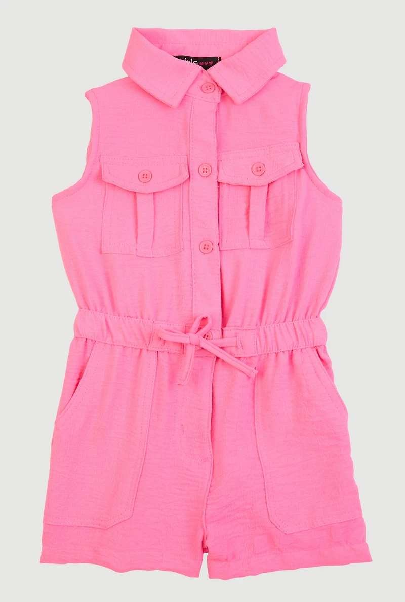 Toddler Girls Airy Elastic Waist Romper, Pink, Size 2T