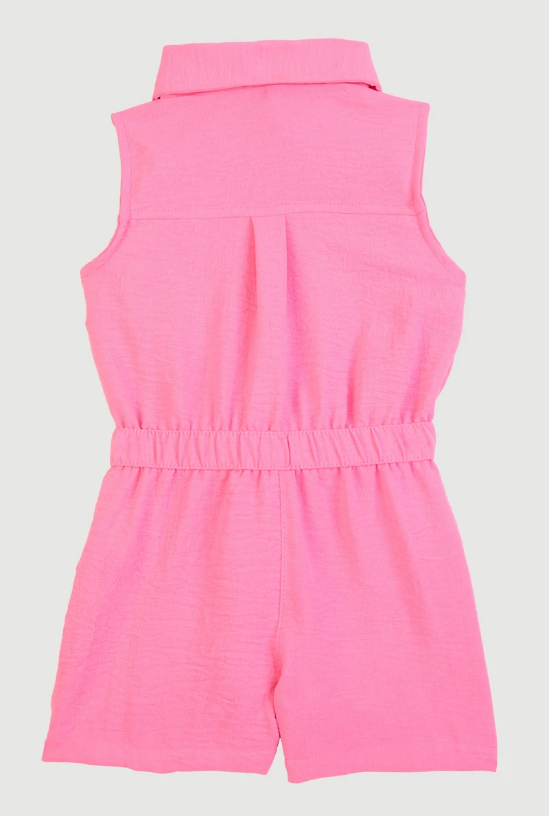 Toddler Girls Airy Elastic Waist Romper, Pink, Size 3T