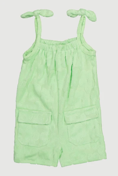 Toddler Girls Terry Cloth Sleeveless Romper with Tie Shoulder, Green, Size 3T