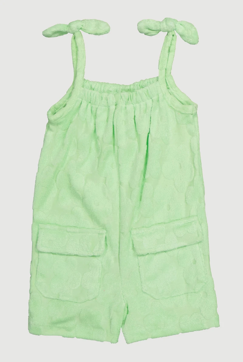 Toddler Girls Terry Cloth Sleeveless Romper with Tie Shoulder