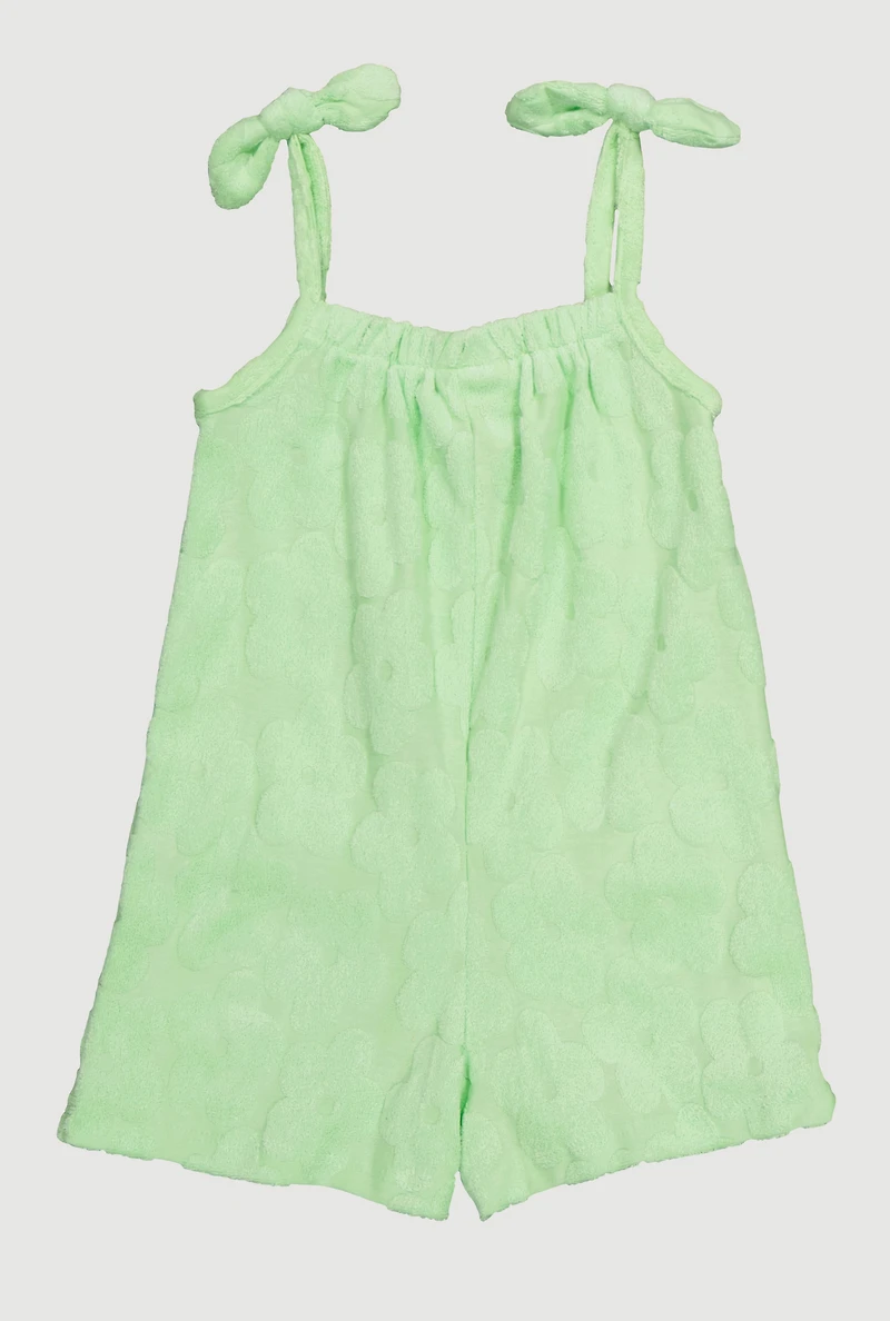 Toddler Girls Terry Cloth Sleeveless Romper with Tie Shoulder, Green, Size 2T