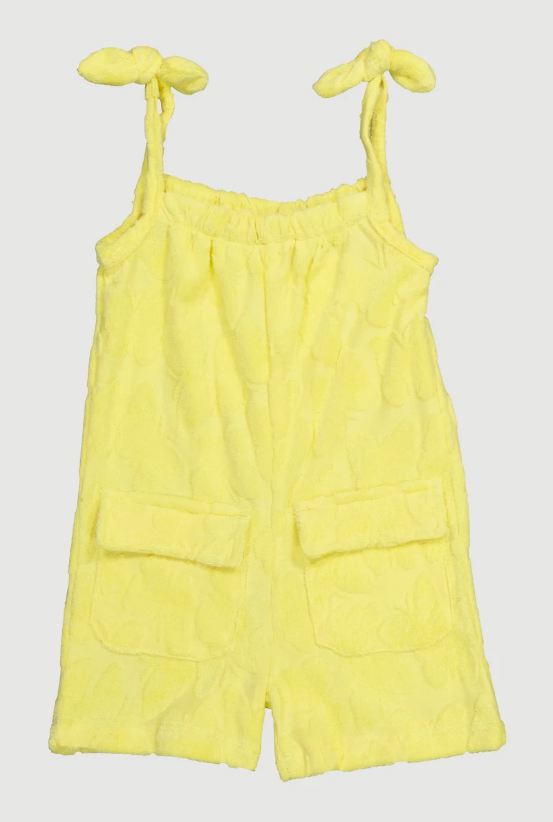 Toddler Girls Terry Cloth Sleeveless Romper with Cargo Pockets, Yellow, Size 3T