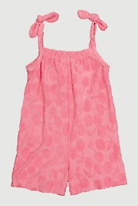 Toddler Girls Terry Cloth Sleeveless Romper with Tie Shoulder and Cargo Pockets, Pink, Size 3T