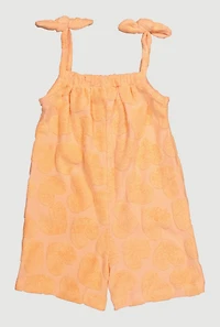 Toddler Girls Heart Pattern Terry Cloth Romper with Bow Straps, Orange, Size 3T