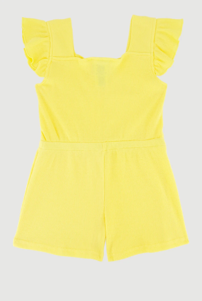 Toddler Girls Ribbed Knit Flutter Sleeve Romper with Sunglasses