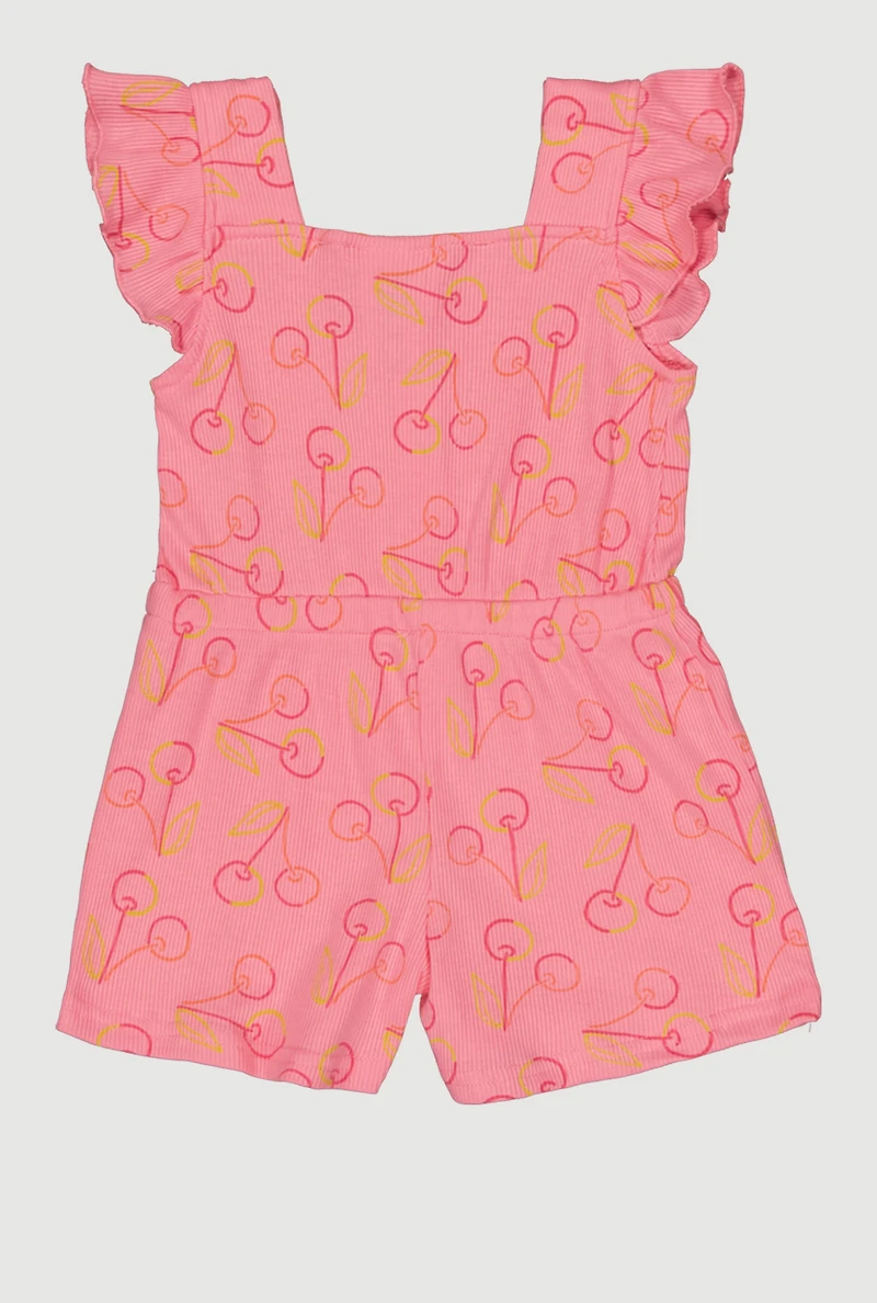 Toddler Girls Cherry Patterned Romper with Sunglasses