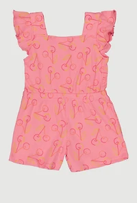 Toddler Girls Cherry Patterned Romper with Sunglasses