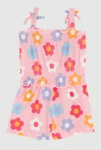 Toddler Girls Floral Ribbed Knit Button Front Romper and Sunglasses