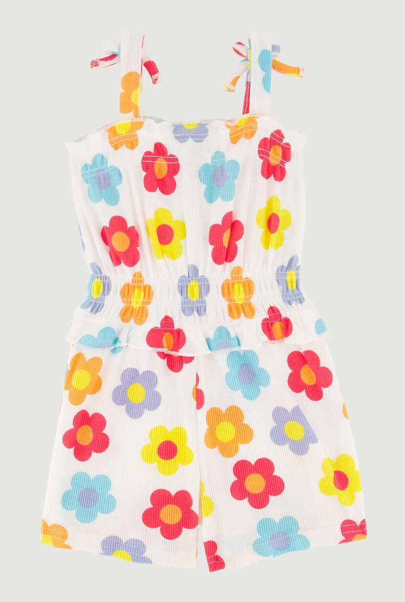 Toddler Girls Flower Print Romper with Sunglasses