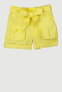 Toddler Girls High Waisted Poplin Shorts with Tie Waist Belt, Yellow,