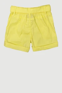 Toddler Girls High Waisted Poplin Shorts with Tie Waist Belt, Yellow,