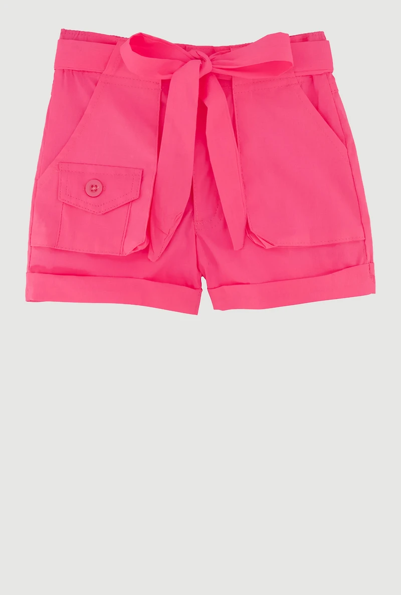 Toddler Girls High Waisted Poplin Shorts with Tie Waist Belt, 3T