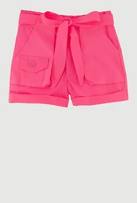 Toddler Girls High Waisted Poplin Shorts with Tie Waist Belt, 4T
