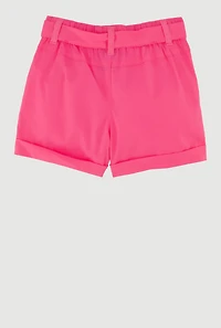 Toddler Girls High Waisted Poplin Shorts with Tie Waist Belt,