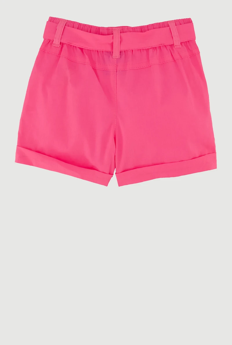 Toddler Girls High Waisted Poplin Shorts with Tie Waist Belt, 3T