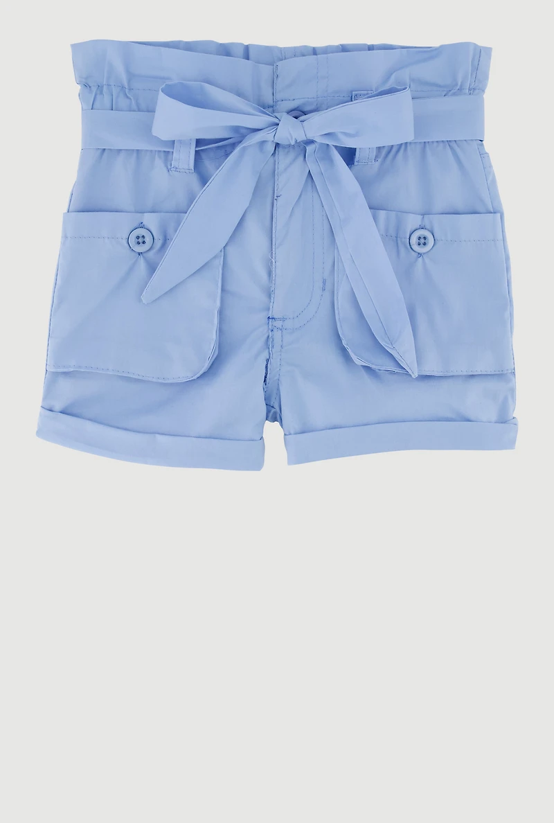 Toddler Girls Trendy Cargo Shorts with Tie Waist Belt, 2T